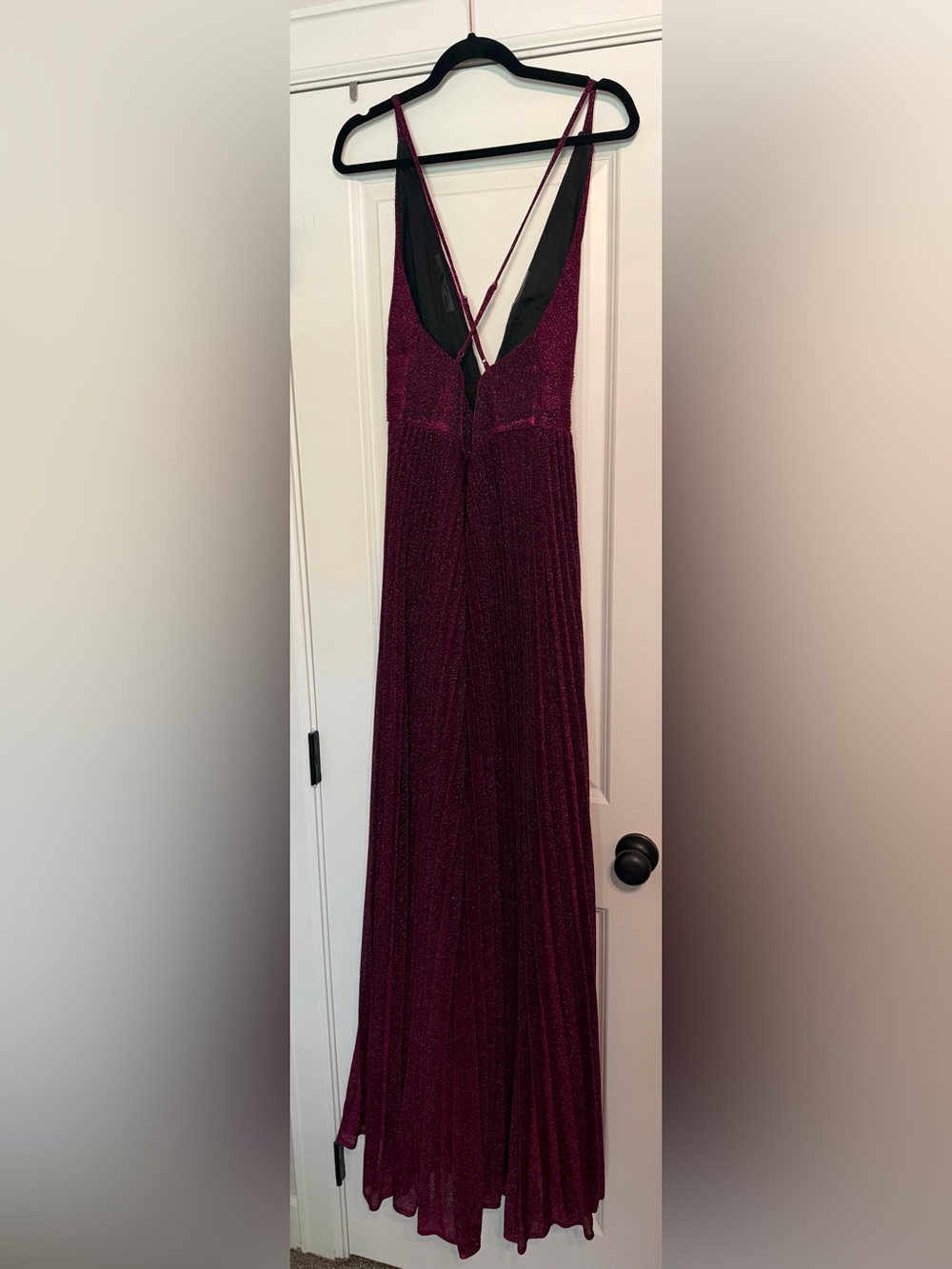 Lulu's Burgundy Sparkle Plunge-Back Maxi Dress